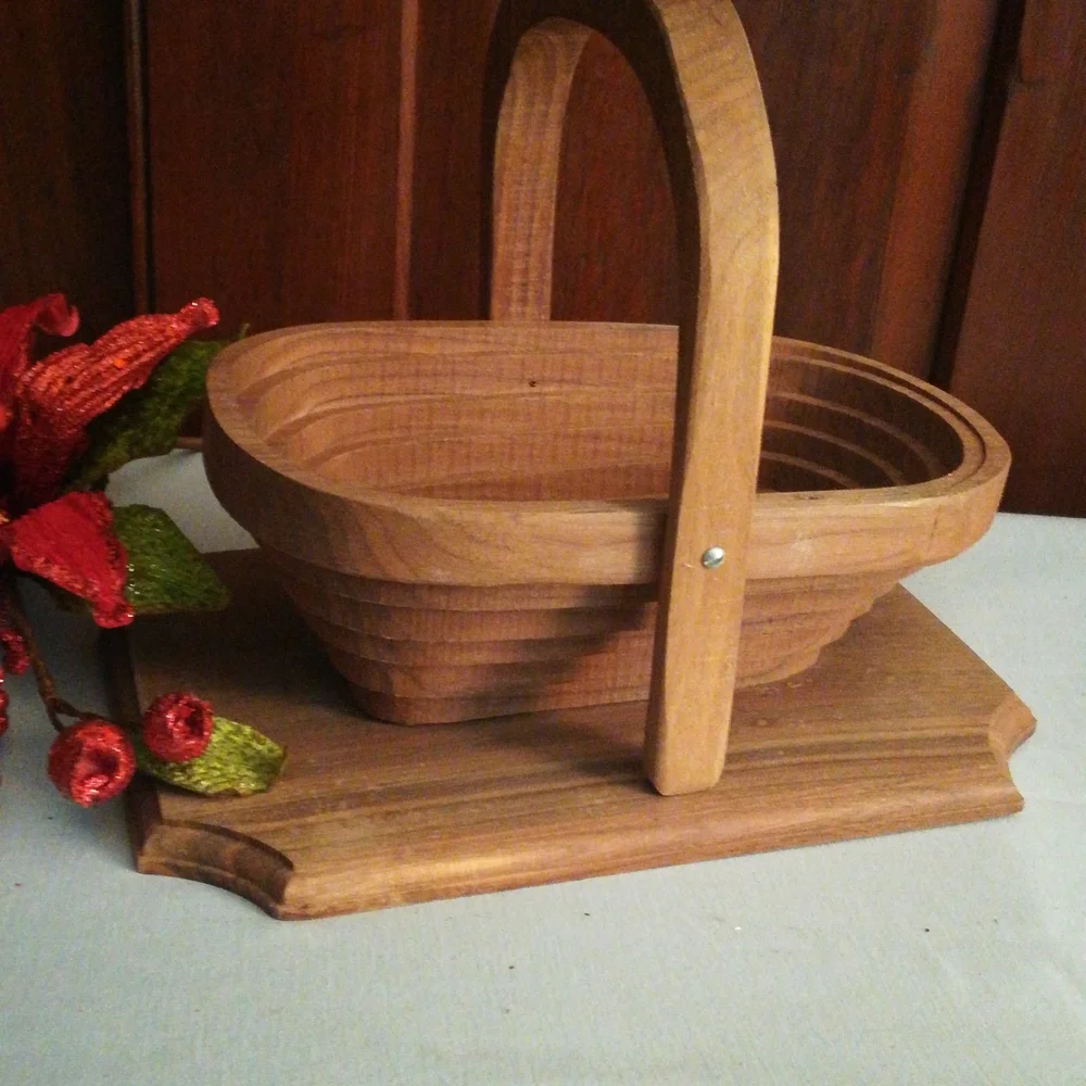 Vintage Handmade Walnut Collapsible Basket by H&L Enterprises - Picture 1 of 11